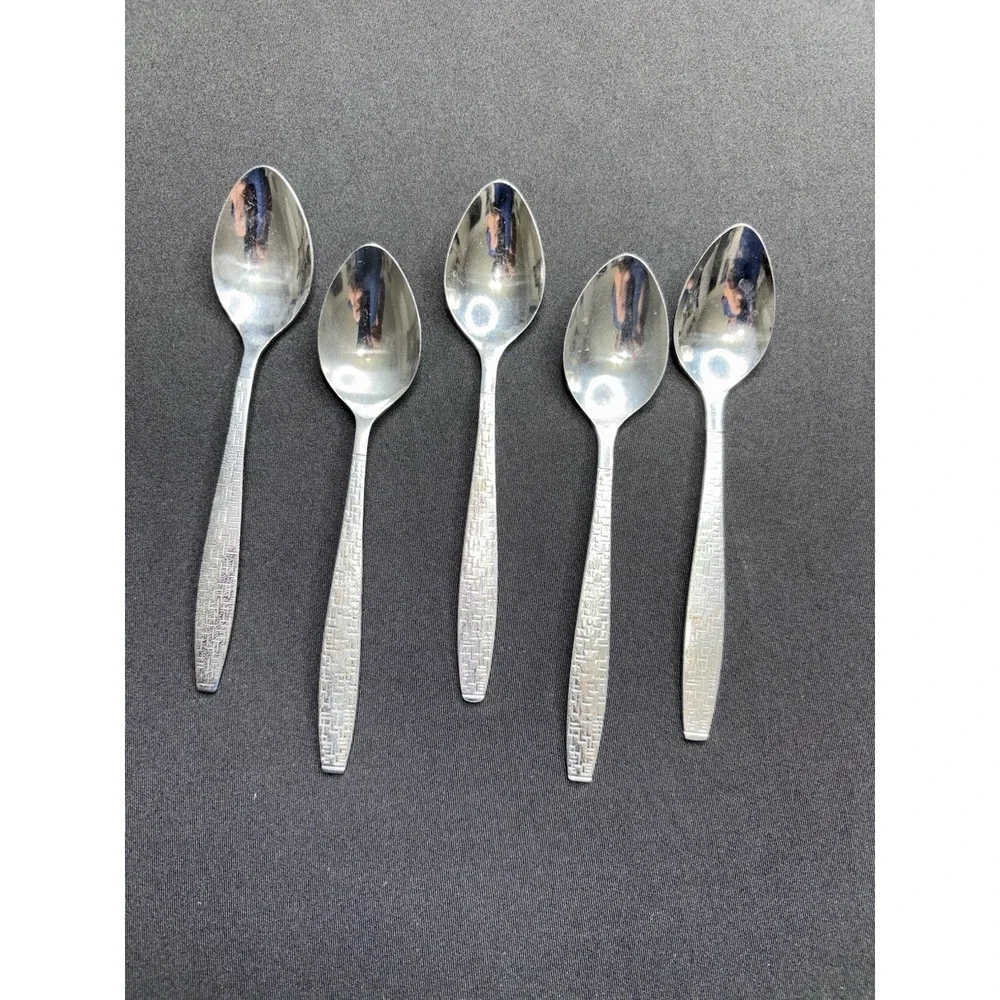 Vintage TWA THC Basket Weave Five Stainless Steel Spoons Korea